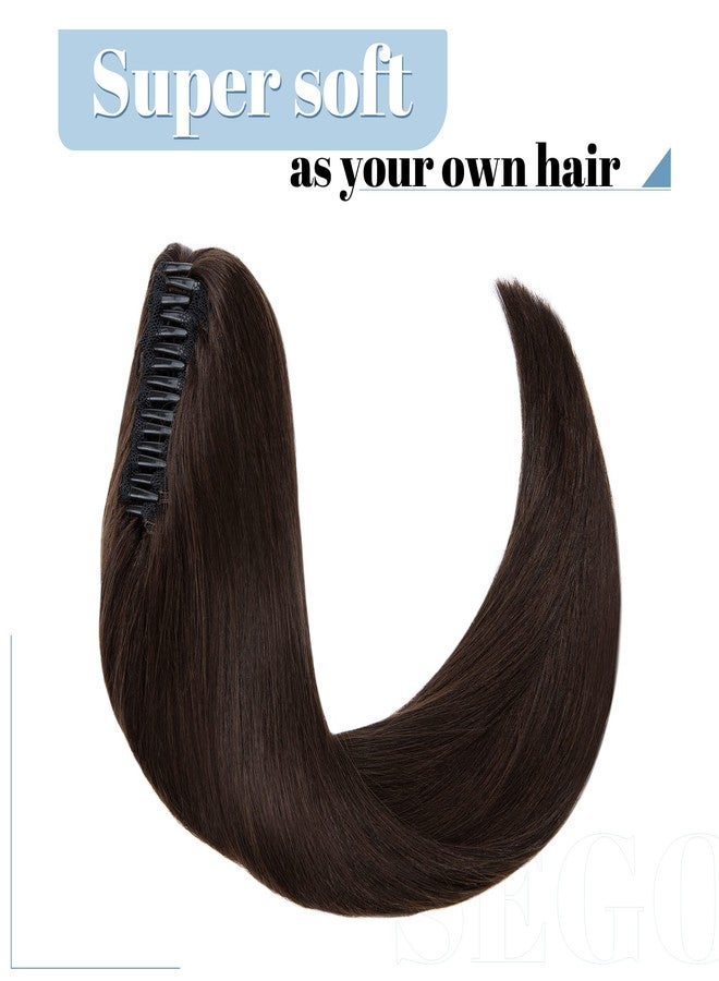 SEGO Claw Clip Ponytail Extension Human Hair Clip in Ponytail Hair Extensions Real Human Hair Pony Tails Hair Extensions Long Straight For Women 16 Inch Dark Brown 105 Gram - Image 4