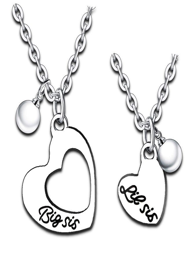 Nimteve Big Sis Lil Sis Necklaces Set - 2pcs Heart Pendant Necklaces for Sisters, Best Friends - Christmas Gifts - Image 1