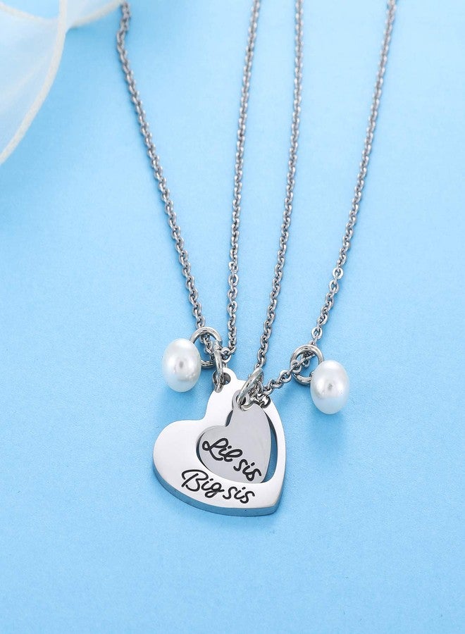 Nimteve Big Sis Lil Sis Necklaces Set - 2pcs Heart Pendant Necklaces for Sisters, Best Friends - Christmas Gifts - Image 4