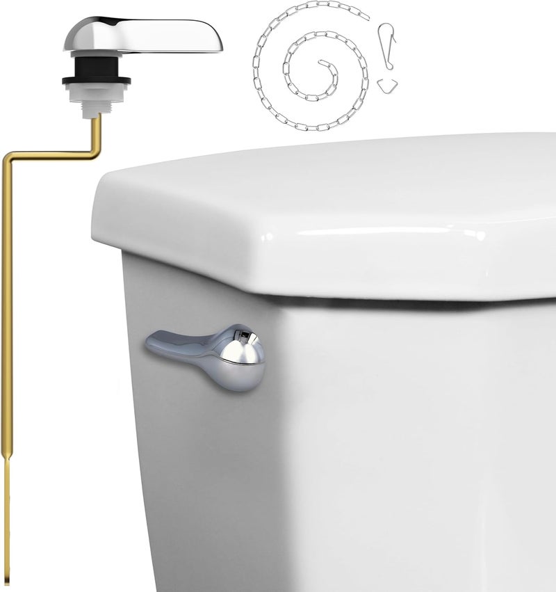 Mesora Universal Metal Side Mount Toilet Handle Replacement Kit with Flapper Chain, Pure Brass and Aluminum, Compatible with Most Toilets - Chrome - Image 1