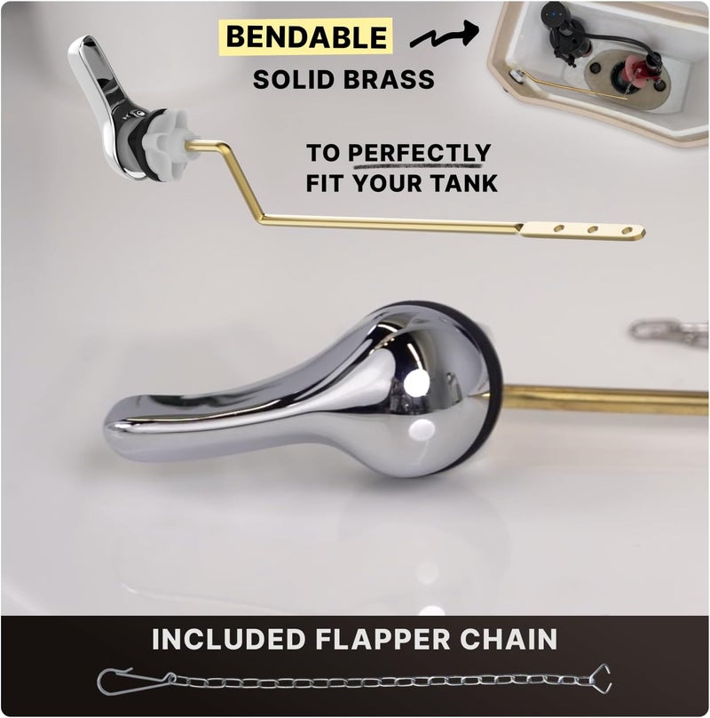 Mesora Universal Metal Side Mount Toilet Handle Replacement Kit with Flapper Chain, Pure Brass and Aluminum, Compatible with Most Toilets - Chrome - Image 4