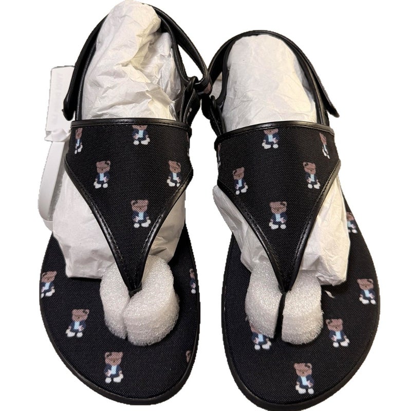 Women's Flat Sandals with Bear Design - Black - Image 1
