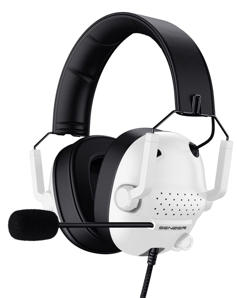 SENZER SG500 Surround Sound Pro Gaming Headset with Noise Cancelling Microphone - Soft Memory Foam Padding - Portable Foldable Headphones for PC, PS4, PS5, Xbox One, Switch - White - Image 1