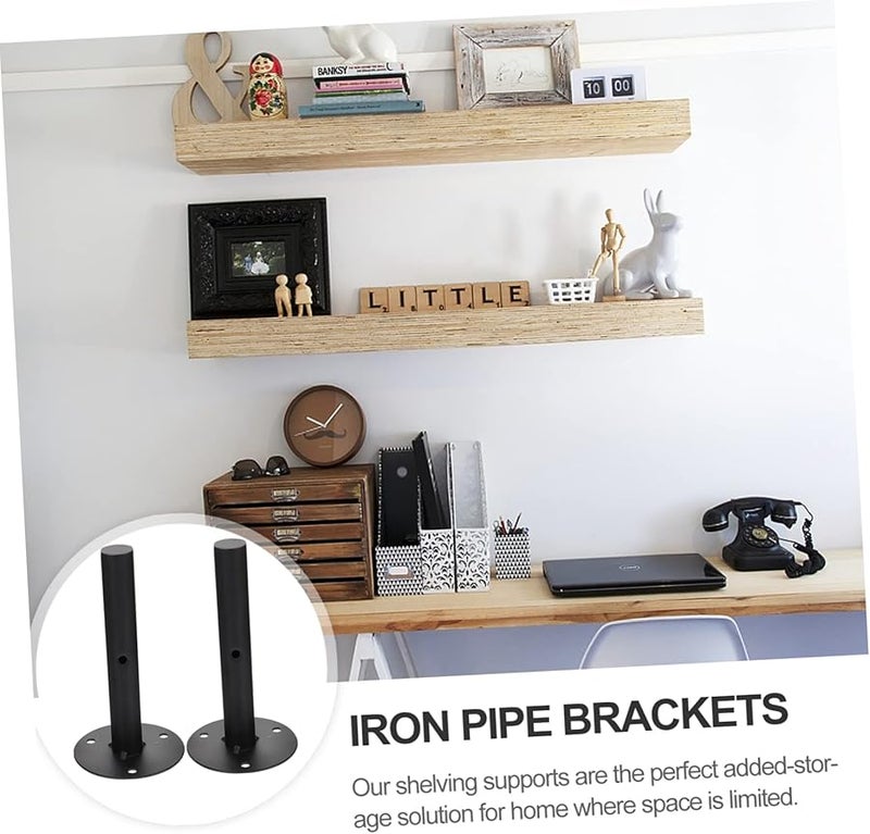 STOBOK 2 Pack Industrial Iron Shelf Brackets Rustic Wall Mounted Floating Shelf Supports - Image 5