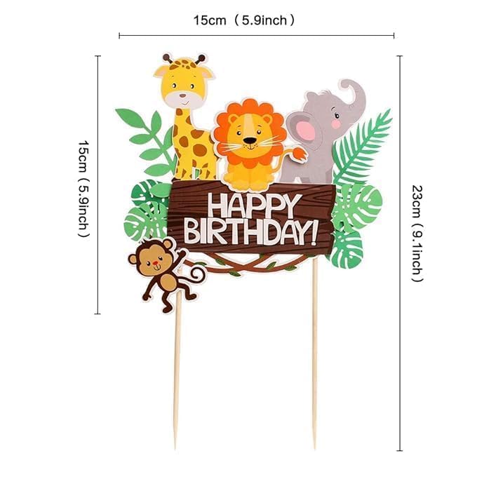 Propsicle Jungle Safari Animal Cake Topper – Happy Birthday Cardstock Decoration for Kids Birthday Cake, Lion Giraffe Elephant Monkey Theme Party (1 Pc) - Image 3