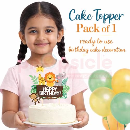 Propsicle Jungle Safari Animal Cake Topper – Happy Birthday Cardstock Decoration for Kids Birthday Cake, Lion Giraffe Elephant Monkey Theme Party (1 Pc) - Image 4
