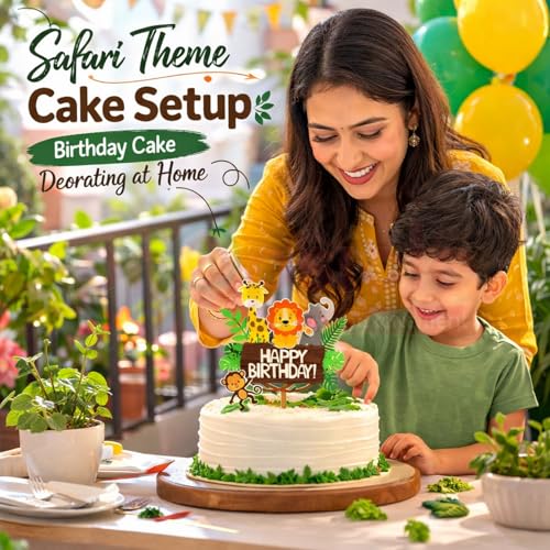 Propsicle Jungle Safari Animal Cake Topper – Happy Birthday Cardstock Decoration for Kids Birthday Cake, Lion Giraffe Elephant Monkey Theme Party (1 Pc) - Image 5