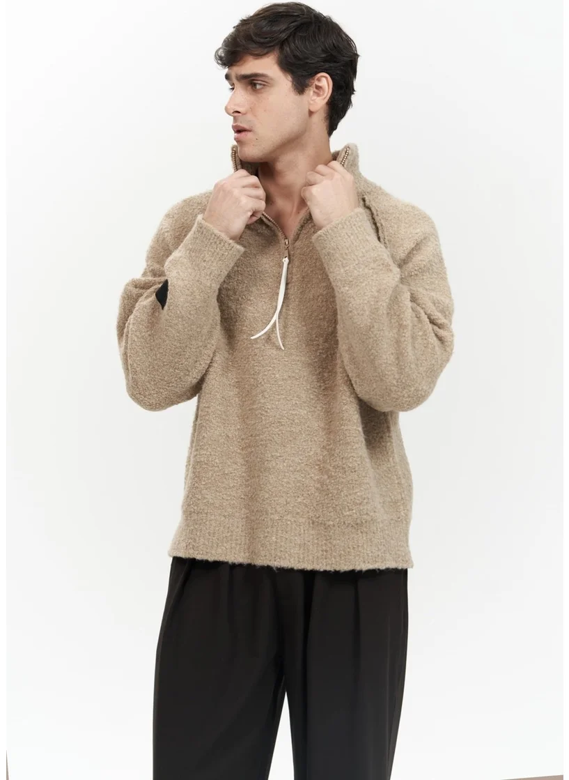 Mai Collection Zane Zipper Detail Mink Men's Knitwear Sweater
