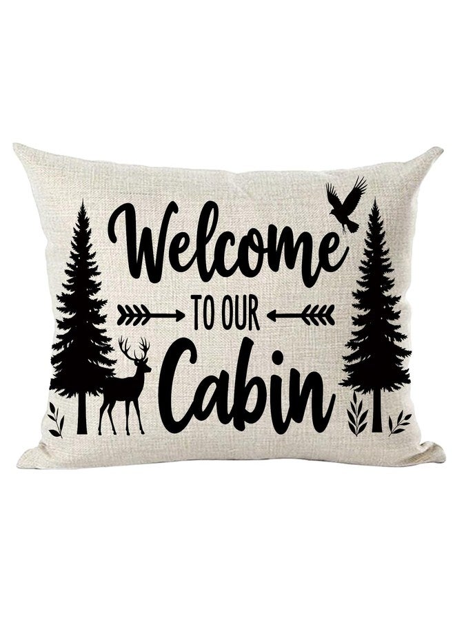 Ramirar Black Word Art Welcome to Our Cabin Arrow Forest Pine Deer Eagle Decorative Lumbar Throw Pillow Cover Case Home Living Room Bed Sofa Car Cotton Linen Rectangular 12 x 20 Inches - Image 3