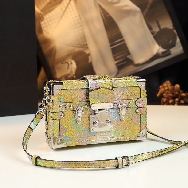 High-End Niche Genuine Leather Box Bag For Women Lock Small Square Bag Fashionable Snake Pattern Crossbody Bag - Image 3