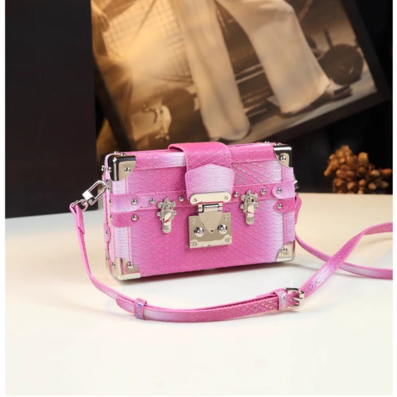 High-End Niche Genuine Leather Box Bag For Women Lock Small Square Bag Fashionable Snake Pattern Crossbody Bag - Image 5