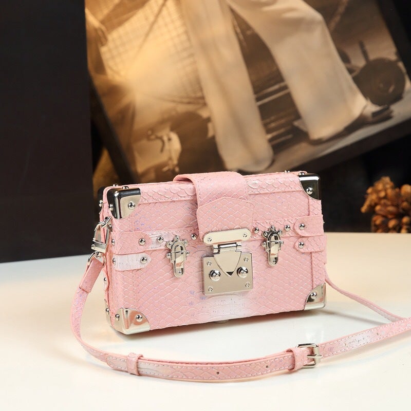 High-End Niche Genuine Leather Box Bag For Women Lock Small Square Bag Fashionable Snake Pattern Crossbody Bag - Image 1