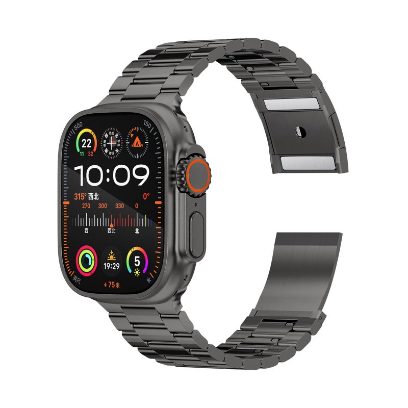 For Apple Watch 46mm / 49mm / 45mm / 44mm Three Beads Magnetic Clasp Titanium Alloy Watch Band(Black)