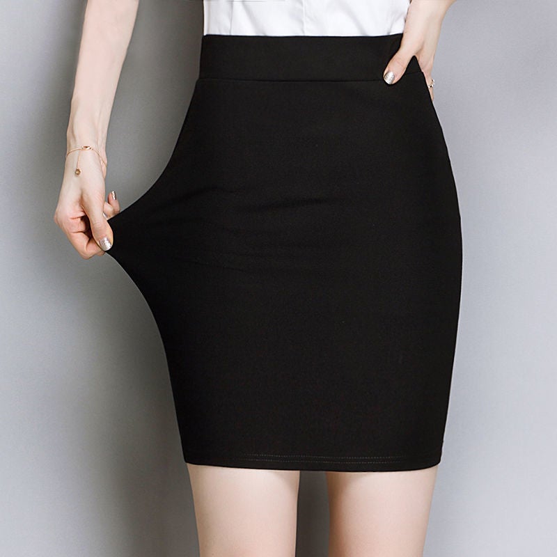 Work Skirt Elastic Large Size Slim-fit Spring and Summer Hip Skirt Short Skirt One-step Skirt Business Dress Black Interview Black (no pants)