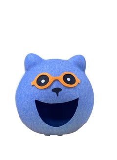 HAPPY PUSS Cat House, pet cave cat head design, solid comfortable felt kennel, enclosed cat cave, durable and washable pet house- blue color  - Image 2