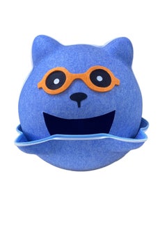 HAPPY PUSS Cat House, pet cave cat head design, solid comfortable felt kennel, enclosed cat cave, durable and washable pet house- blue color  - Image 3
