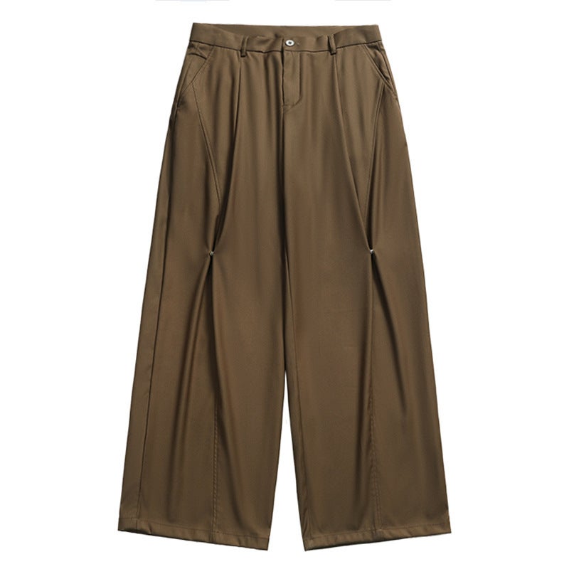 High Street Mop Trousers Wide Leg Pants High Waist Slimming Summer All-match Loose Straight Tube Mens and Womens Retro Casual Dosing dark brown