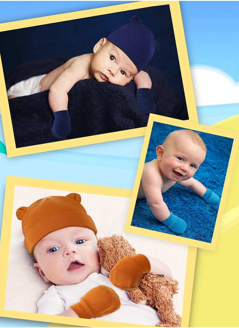 SYOSI - Baby Fetal Cap Gloves Set 6 Sets Newborn Cute Cotton Hospital Hat Mittens Baby Beanie Maternity Birth Accessories (White+Grey+Blue+ Black+Dark Blue+Brown) - Image 1