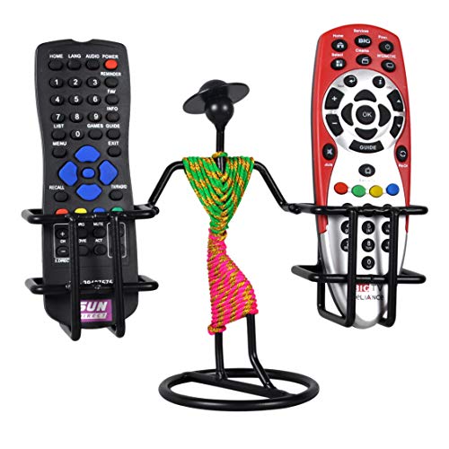 D&V ENGINEERING - Creative in innovation D&V Engineering Metal Stylish Lady Design Tabletop Remote Holder/Stand/Organiser | Living Room Showpiece for TV, AC, DVD, DTH Remotes | Holds 2 Remotes (Green & Pink) - Image 3