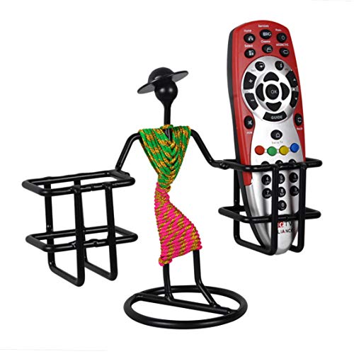 D&V ENGINEERING - Creative in innovation D&V Engineering Metal Stylish Lady Design Tabletop Remote Holder/Stand/Organiser | Living Room Showpiece for TV, AC, DVD, DTH Remotes | Holds 2 Remotes (Green & Pink) - Image 1