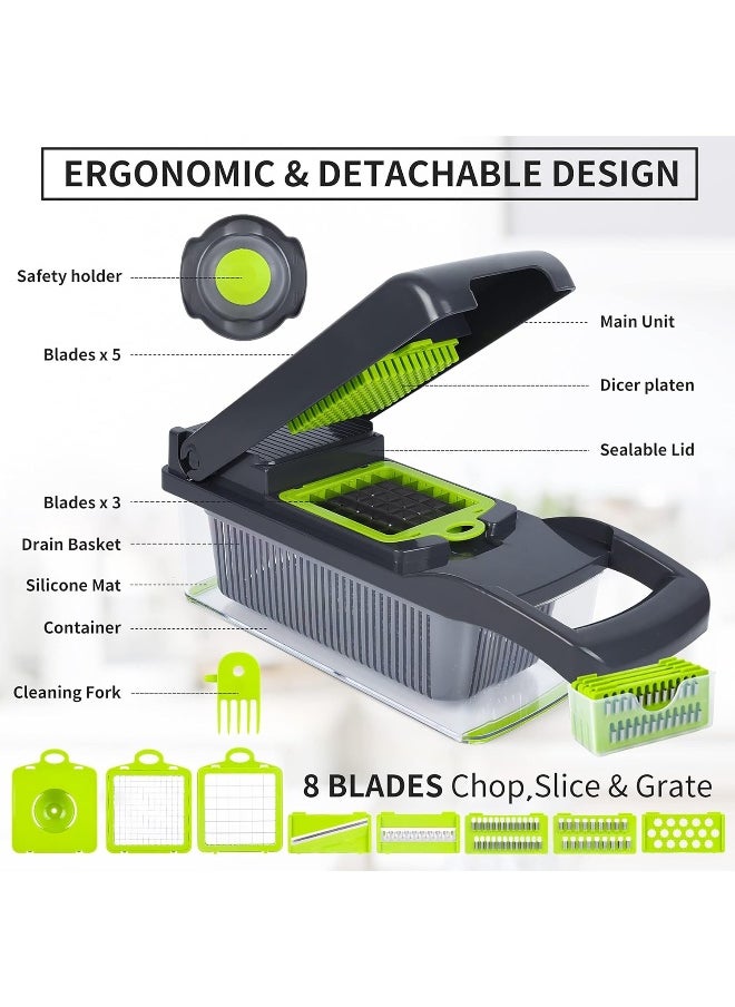 Vegetable Chopper, Pro Onion Chopper, All In One Multifunctional Food Chopper, Kitchen Vegetable Slicer Dicer Cutter, Veggie Chopper With Blades, Carrot And Garlic Chopper With Container
