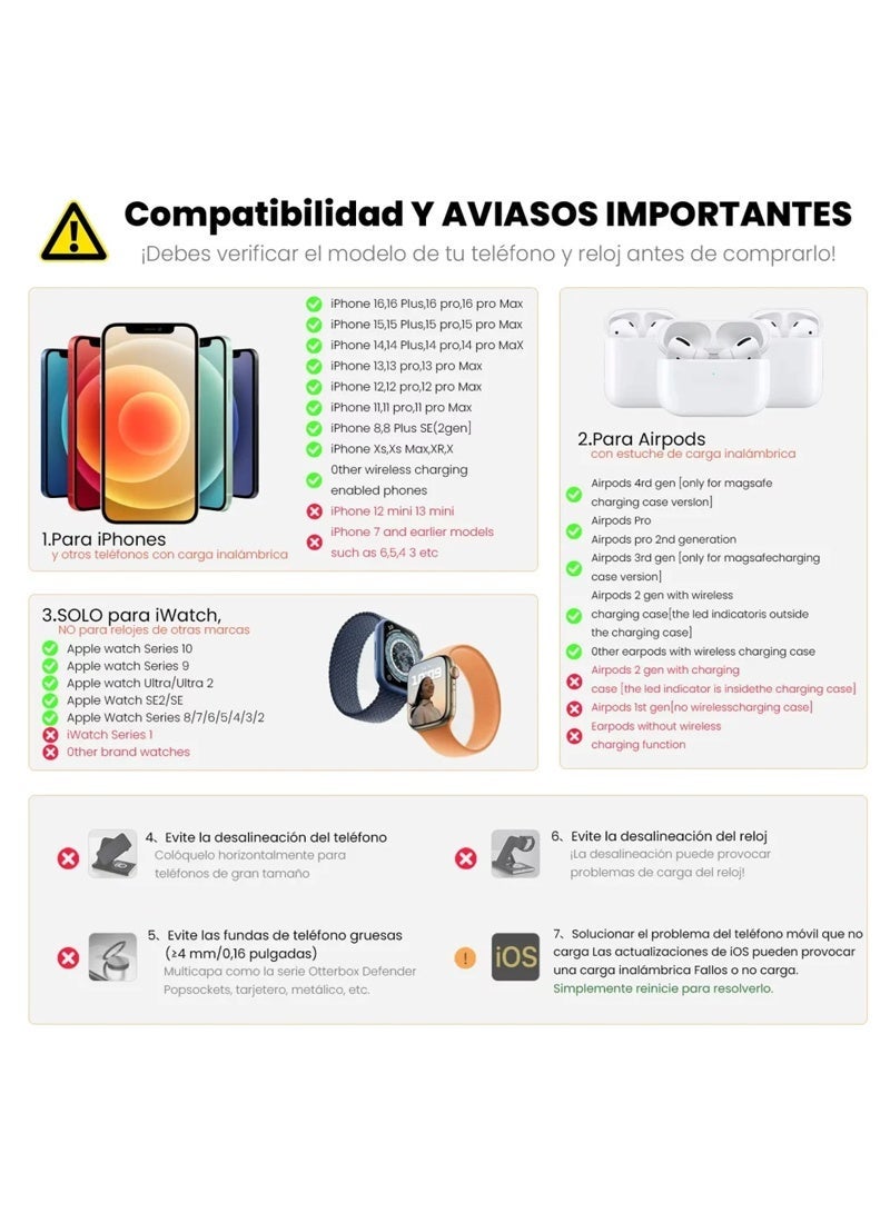 كايغا محطة شحن لاسلكي سريعة 4 في 1، حامل شاحن لاسلكي سريع قابل للطي للشحن السريع، شاحن لاسلكي للهواتف المحمولة أثناء السفر Apple iPhone 16/15/14/13/12/11 X Pro Max iWatch 8 7 6 5 4، مع إضاءة ليلية - Image 2
