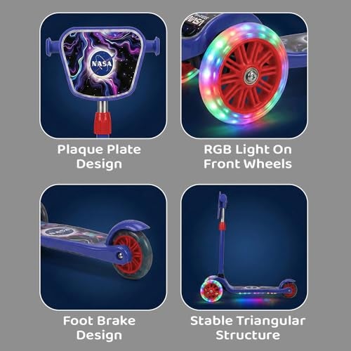 StarAndDaisy X NASA Kick Scooter for Kids 3+ Years, Foldable Skate Scooter for Children Girls & Boys with Multi-Level Height Adjustment, LED Wheels & Brakes -(Officially Licensed) (Red-Blue) - Image 5