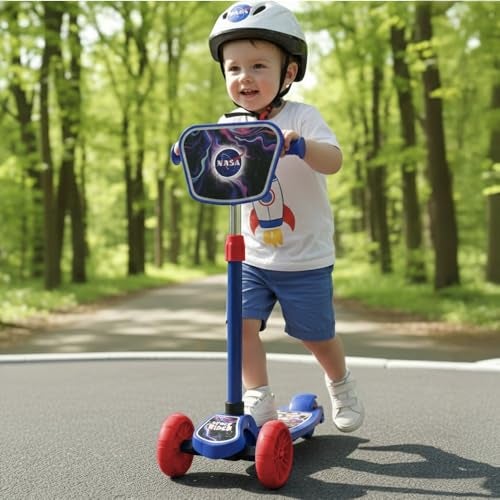 StarAndDaisy X NASA Kick Scooter for Kids 3+ Years, Foldable Skate Scooter for Children Girls & Boys with Multi-Level Height Adjustment, LED Wheels & Brakes -(Officially Licensed) (Red-Blue) - Image 1