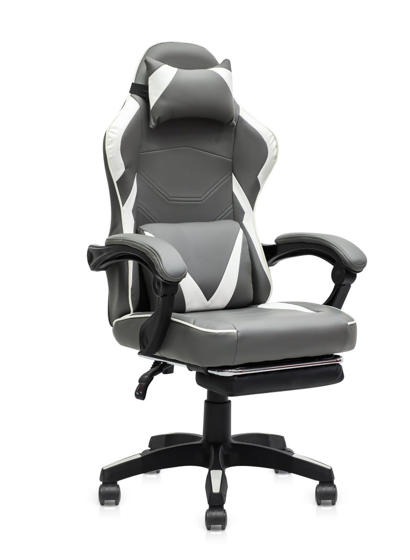 مالتي هوم فيرنيتشر كرسي ألعاب منزلي من Multi Home Furniture باللونين الرمادي والأبيض - كرسي مريح مزود بمسند قدم ووظيفة إمالة | كرسي مكتب بظهر مرتفع مع دعم للظهر والرأس | كرسي دوار 360 درجة من جلد البولي يوريثان للاستخدام المنزلي - Image 3