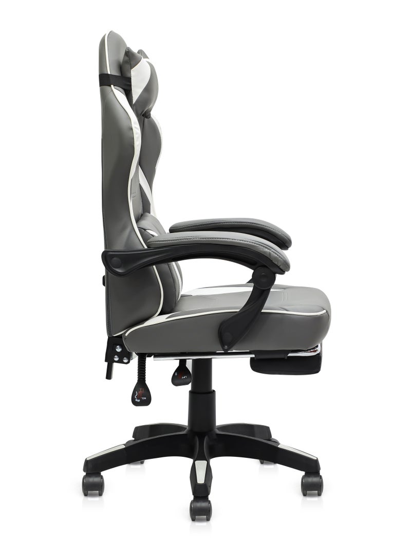 مالتي هوم فيرنيتشر كرسي ألعاب منزلي من Multi Home Furniture باللونين الرمادي والأبيض - كرسي مريح مزود بمسند قدم ووظيفة إمالة | كرسي مكتب بظهر مرتفع مع دعم للظهر والرأس | كرسي دوار 360 درجة من جلد البولي يوريثان للاستخدام المنزلي - Image 4