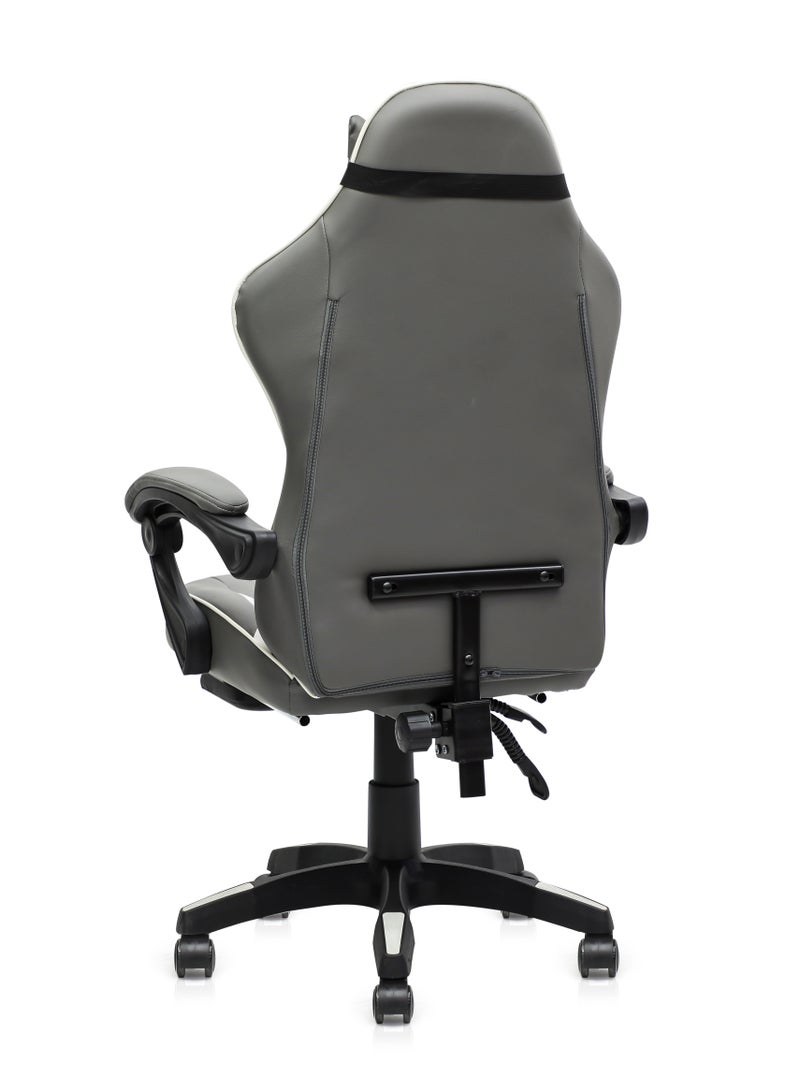 مالتي هوم فيرنيتشر كرسي ألعاب منزلي من Multi Home Furniture باللونين الرمادي والأبيض - كرسي مريح مزود بمسند قدم ووظيفة إمالة | كرسي مكتب بظهر مرتفع مع دعم للظهر والرأس | كرسي دوار 360 درجة من جلد البولي يوريثان للاستخدام المنزلي - Image 5