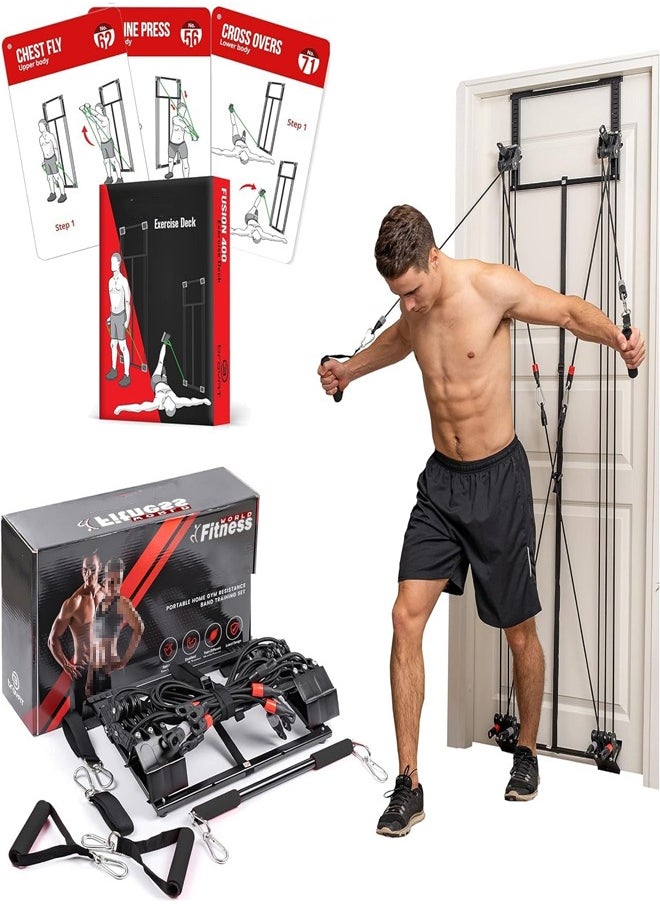 Fitness World The Tower 200 device and adjustable tension and pull resistance bands are mounted on the door, suitable for exercises at home  - Image 1