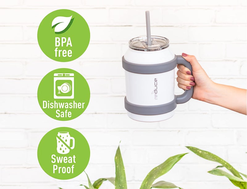 REDUCE Cold1 50 oz Reusable Mug Tumbler with Handle - Insulated Stainless Steel Water Bottle for Home  Office and Gym; Straw or Sip Leakproof Lid When Closed. Keeps Drinks Ice Cold All Day - White - Image 5
