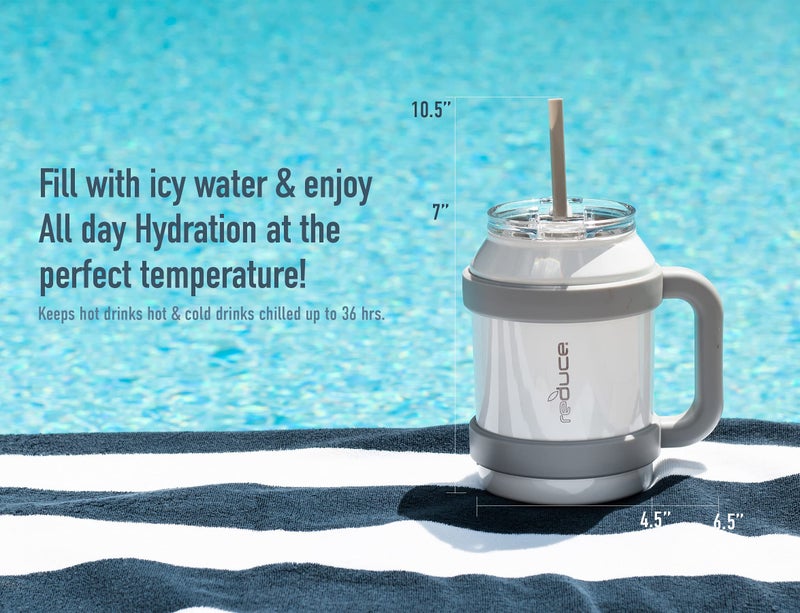 REDUCE Cold1 50 oz Reusable Mug Tumbler with Handle - Insulated Stainless Steel Water Bottle for Home  Office and Gym; Straw or Sip Leakproof Lid When Closed. Keeps Drinks Ice Cold All Day - White - Image 4