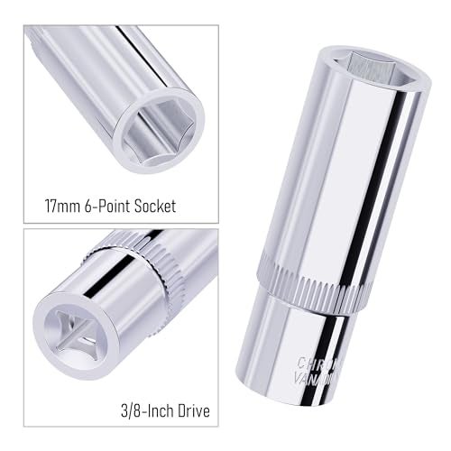 FOCMKEAS 17mm Deep Socket, 3/8 Inch Drive, 6-Point, Metric, Heat Treated CR-V Steel Sockets, Full Polishing, 2.5 Inch Length - Image 2