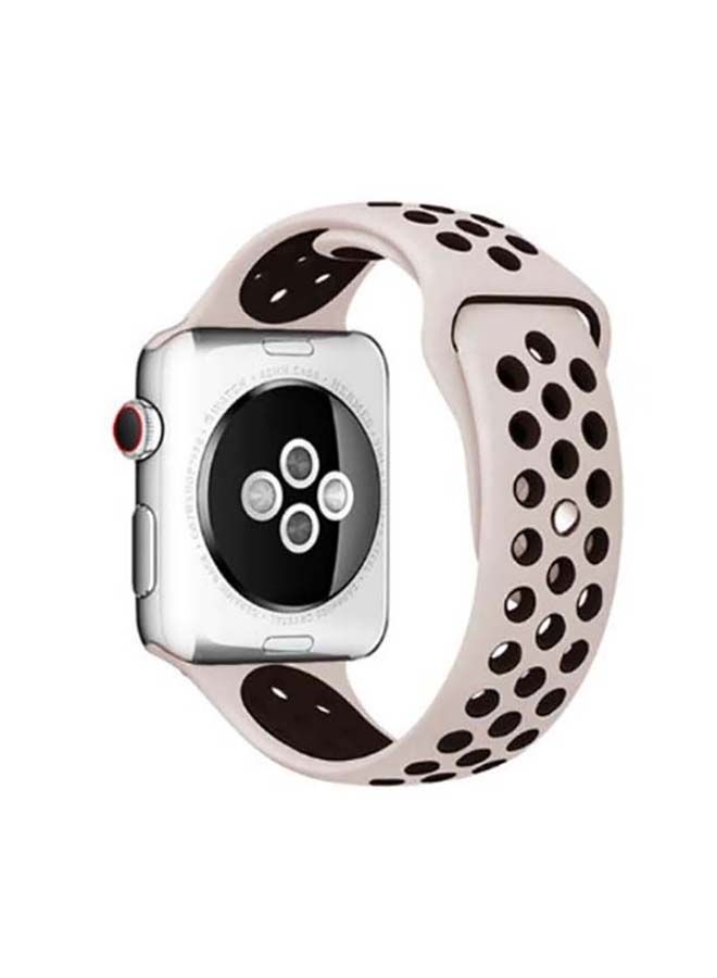 NIBEMINENT Breathable Silicone Sports Replacement Band For Apple Watch Series 4/5/6/7/SE 38/40/41mm Desert Sand / Black 