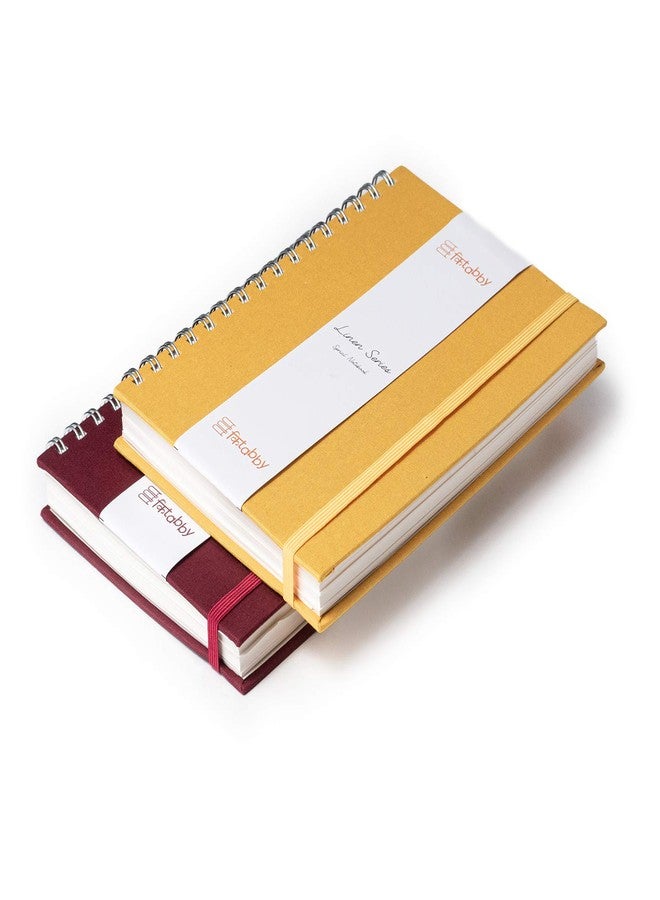Kitabby – Linen Series – A5 Size – Wire-O-Bound Spiral Notebook with Elastic Band Closure & Back Pocket – 200 Pages – 80gsm Paper – Linen Fabric Cover – Pack of 2 – (Mustard Yellow + Maroon) - Image 2