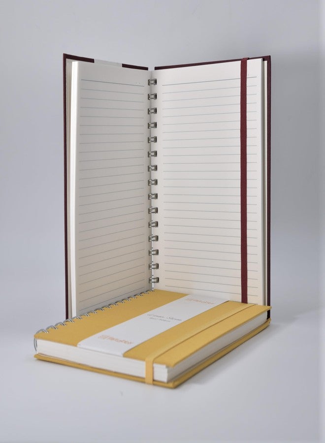 Kitabby – Linen Series – A5 Size – Wire-O-Bound Spiral Notebook with Elastic Band Closure & Back Pocket – 200 Pages – 80gsm Paper – Linen Fabric Cover – Pack of 2 – (Mustard Yellow + Maroon) - Image 3