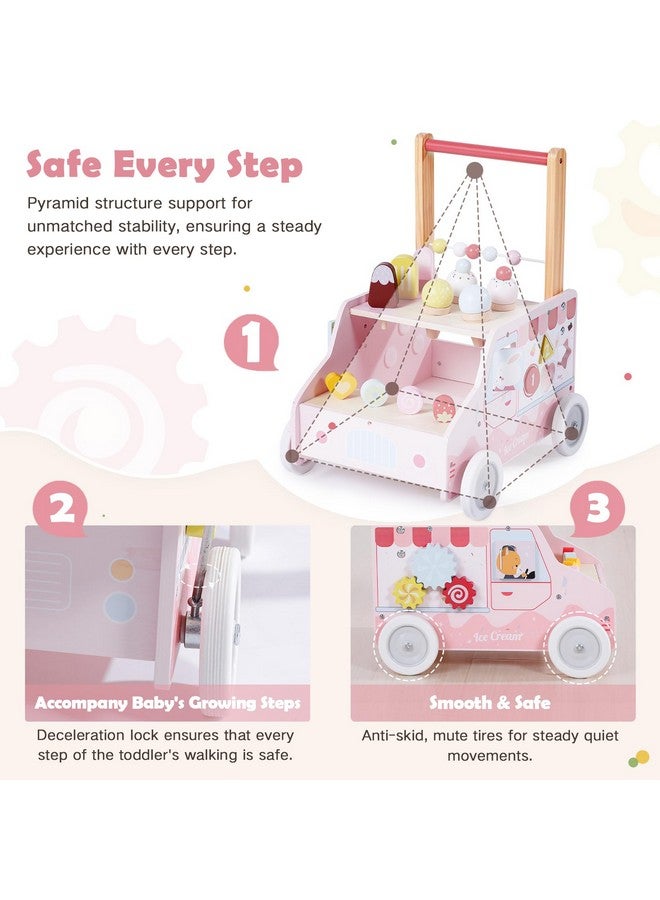 labebe Wooden Baby Walker, Push Activity Walker for Kids 12M+, Multifunctional Ice Cream Cart Activity, Adjustable Speed Learning Walking with Wheels, Birthday Gift for Girls Boys Ages 1-3 (Pink) - Image 2