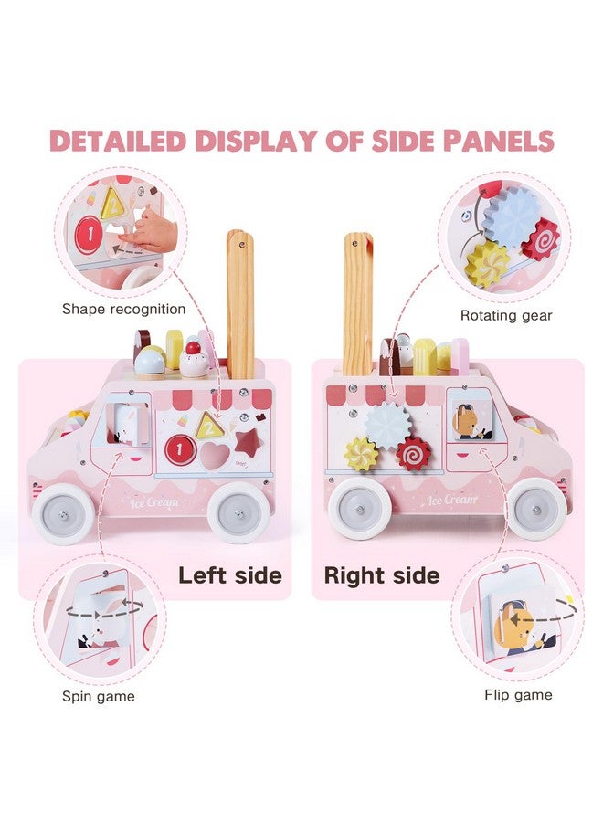 labebe Wooden Baby Walker, Push Activity Walker for Kids 12M+, Multifunctional Ice Cream Cart Activity, Adjustable Speed Learning Walking with Wheels, Birthday Gift for Girls Boys Ages 1-3 (Pink) - Image 1