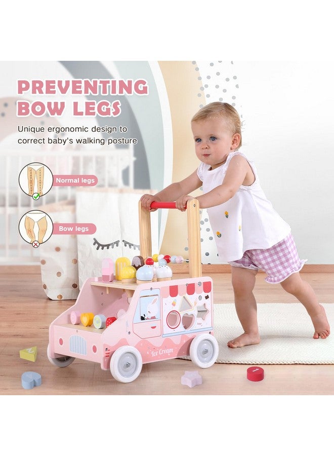 labebe Wooden Baby Walker, Push Activity Walker for Kids 12M+, Multifunctional Ice Cream Cart Activity, Adjustable Speed Learning Walking with Wheels, Birthday Gift for Girls Boys Ages 1-3 (Pink) - Image 3
