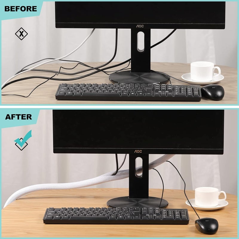 AGPTEK Cable Sleeve, 25ft - 4/5 inch Cable Management Desk Cord Cover Organizer Wire Hider for Home Office Computer TV Wire Loom Tubing Pet Proof Cord Protector from Cat Dog Chewing, White - Image 5