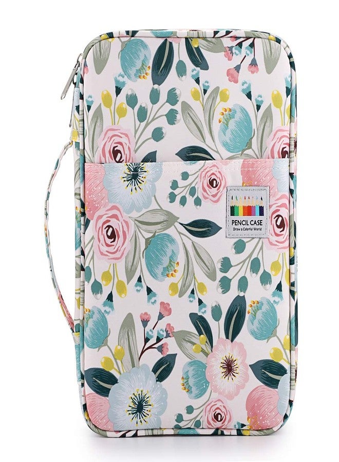 BTSKY Portable Colored Pencil Case - Colored Pencil Organizer Holds 166 Pencils or 112 Gel Pens Large Capacity Zippered Pencil Holder Gel pens Watercolor Flowers - Image 1