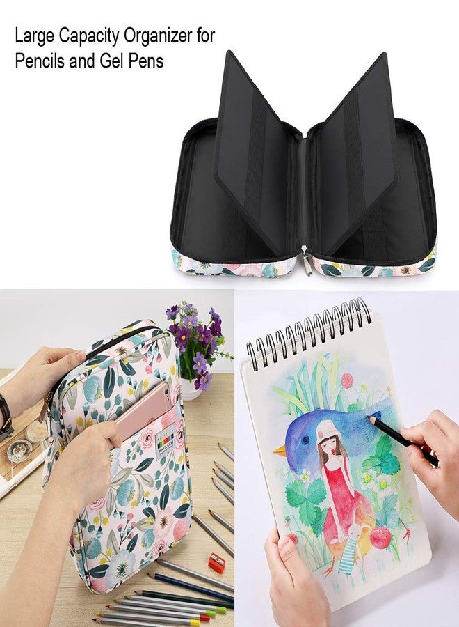 BTSKY Portable Colored Pencil Case - Colored Pencil Organizer Holds 166 Pencils or 112 Gel Pens Large Capacity Zippered Pencil Holder Gel pens Watercolor Flowers - Image 3