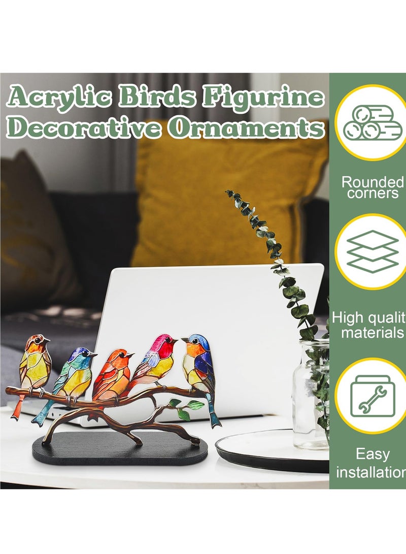 SYOSI Stained Glass Birds on Branch Desktop Ornaments,Metal Vivid Craft Desktop Ornaments for Home Office Decor,Bird Series Metal Decorations, Gift for Housewarming Decor and Bird Lover (5 Birds) - Image 2