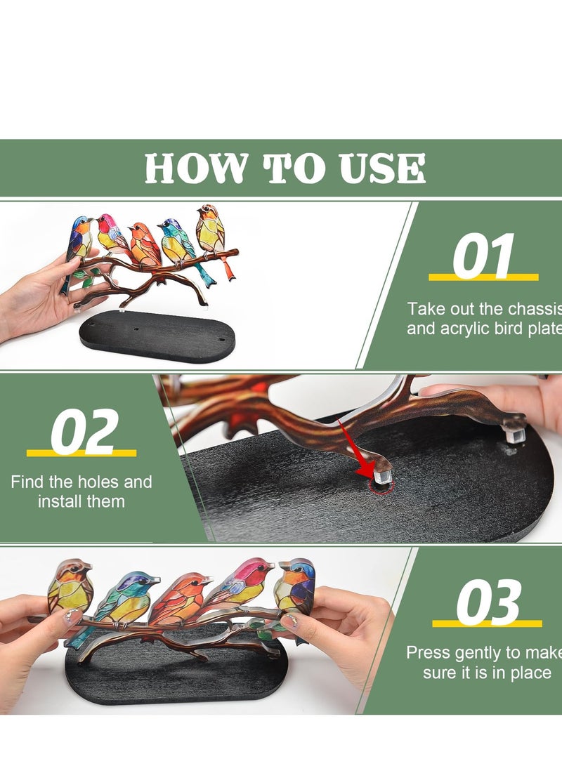 SYOSI Stained Glass Birds on Branch Desktop Ornaments,Metal Vivid Craft Desktop Ornaments for Home Office Decor,Bird Series Metal Decorations, Gift for Housewarming Decor and Bird Lover (5 Birds) - Image 3