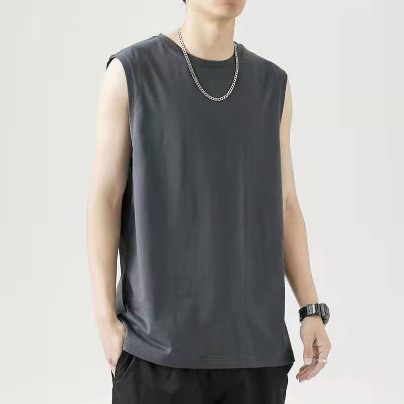 220G Japanese Heavy Seamless Cotton Sleeveless T-Shirt With Wide Shoulder Small Nose Solid Color Loose Vest For Men And Women - Image 5