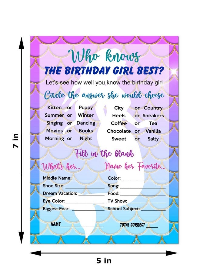 RokAPary Mermaid Who Knows The Birthday Girl Best Game Mermaid Themed Birthday Party Ideas Fun Game For Sleepover Play Pack Of 30 Cards 5”X7”. Made In Usa  - Image 4