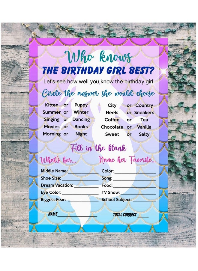 RokAPary Mermaid Who Knows The Birthday Girl Best Game Mermaid Themed Birthday Party Ideas Fun Game For Sleepover Play Pack Of 30 Cards 5”X7”. Made In Usa  - Image 5