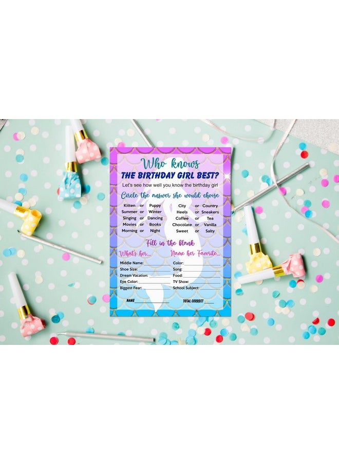 RokAPary Mermaid Who Knows The Birthday Girl Best Game Mermaid Themed Birthday Party Ideas Fun Game For Sleepover Play Pack Of 30 Cards 5”X7”. Made In Usa  - Image 3